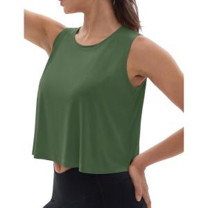 imageMAGCOMSEN Womens Workout Tank Tops Sleeveless Yoga Shirts Cropped Loose Fit Athletic Dry Fit Moisture WickingMoss Green