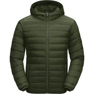 imageMAGCOMSEN Mens Lightweight Puffer Jacket Hooded Warm Winter Coat Quilted Lined WaterResistant Full Zip Bubble JacketsArmy Green