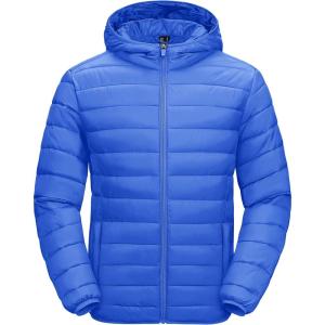 imageMAGCOMSEN Mens Lightweight Puffer Jacket Hooded Warm Winter Coat Quilted Lined WaterResistant Full Zip Bubble JacketsAzure