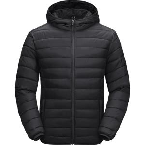 imageMAGCOMSEN Mens Lightweight Puffer Jacket Hooded Warm Winter Coat Quilted Lined WaterResistant Full Zip Bubble JacketsBlack