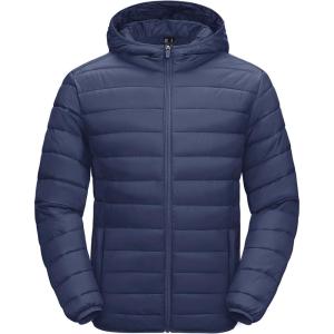 imageMAGCOMSEN Mens Lightweight Puffer Jacket Hooded Warm Winter Coat Quilted Lined WaterResistant Full Zip Bubble JacketsBlue Grey