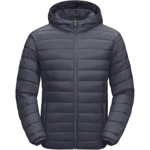 imageMAGCOMSEN Mens Lightweight Puffer Jacket Hooded Warm Winter Coat Quilted Lined WaterResistant Full Zip Bubble JacketsDark Grey