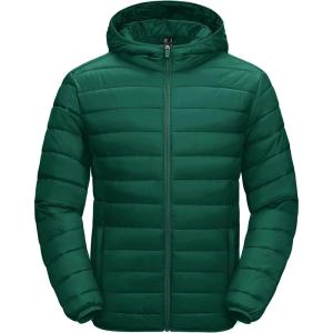 imageMAGCOMSEN Mens Lightweight Puffer Jacket Hooded Warm Winter Coat Quilted Lined WaterResistant Full Zip Bubble JacketsEmerald Green