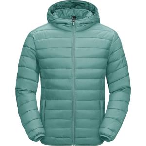 imageMAGCOMSEN Mens Lightweight Puffer Jacket Hooded Warm Winter Coat Quilted Lined WaterResistant Full Zip Bubble JacketsGrey Green