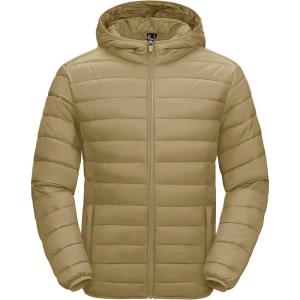 imageMAGCOMSEN Mens Lightweight Puffer Jacket Hooded Warm Winter Coat Quilted Lined WaterResistant Full Zip Bubble JacketsKhaki