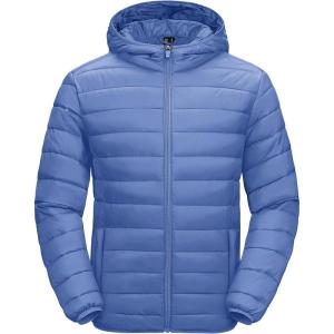 imageMAGCOMSEN Mens Lightweight Puffer Jacket Hooded Warm Winter Coat Quilted Lined WaterResistant Full Zip Bubble JacketsLight Blue