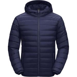 imageMAGCOMSEN Mens Lightweight Puffer Jacket Hooded Warm Winter Coat Quilted Lined WaterResistant Full Zip Bubble JacketsNavy