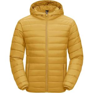 imageMAGCOMSEN Mens Lightweight Puffer Jacket Hooded Warm Winter Coat Quilted Lined WaterResistant Full Zip Bubble JacketsYellow