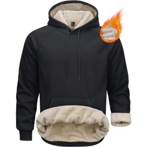imageMAGCOMSEN Mens Sherpa Hoodie Heavyweight Fleece Lined Thick Winter Thermal Athletic Sweatshirt with Kangaroo PocketBlack