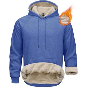 imageMAGCOMSEN Mens Sherpa Hoodie Heavyweight Fleece Lined Thick Winter Thermal Athletic Sweatshirt with Kangaroo PocketGrey Blue