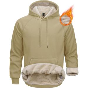 imageMAGCOMSEN Mens Sherpa Hoodie Heavyweight Fleece Lined Thick Winter Thermal Athletic Sweatshirt with Kangaroo PocketKhaki