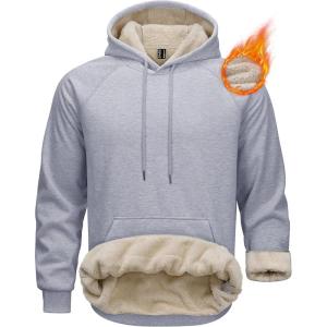 imageMAGCOMSEN Mens Sherpa Hoodie Heavyweight Fleece Lined Thick Winter Thermal Athletic Sweatshirt with Kangaroo PocketLight Grey