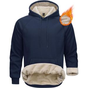 imageMAGCOMSEN Mens Sherpa Hoodie Heavyweight Fleece Lined Thick Winter Thermal Athletic Sweatshirt with Kangaroo PocketNavy