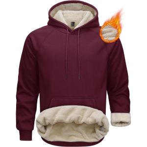 imageMAGCOMSEN Mens Sherpa Hoodie Heavyweight Fleece Lined Thick Winter Thermal Athletic Sweatshirt with Kangaroo PocketWinered