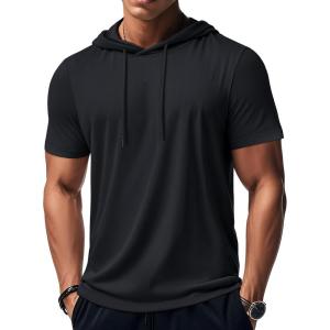 imageMAGCOMSEN Mens Short Sleeve Hoodie Cotton Hooded T Shirts Lightweight Sweatshirt Hoodies PulloverBlack