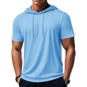 imageMAGCOMSEN Mens Short Sleeve Hoodie Cotton Hooded T Shirts Lightweight Sweatshirt Hoodies PulloverBlue