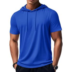 imageMAGCOMSEN Mens Short Sleeve Hoodie Cotton Hooded T Shirts Lightweight Sweatshirt Hoodies PulloverColor Blue