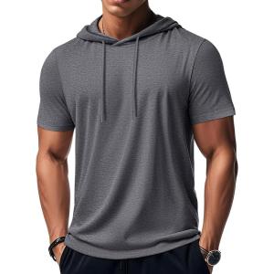 imageMAGCOMSEN Mens Short Sleeve Hoodie Cotton Hooded T Shirts Lightweight Sweatshirt Hoodies PulloverDark Gray