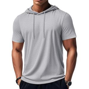 imageMAGCOMSEN Mens Short Sleeve Hoodie Cotton Hooded T Shirts Lightweight Sweatshirt Hoodies PulloverGray