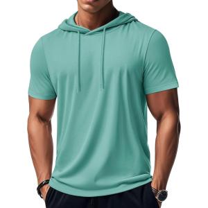 imageMAGCOMSEN Mens Short Sleeve Hoodie Cotton Hooded T Shirts Lightweight Sweatshirt Hoodies PulloverGrey Green