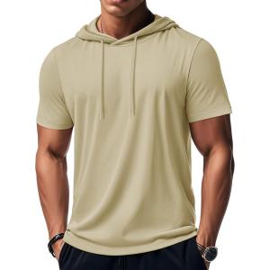 imageMAGCOMSEN Mens Short Sleeve Hoodie Cotton Hooded T Shirts Lightweight Sweatshirt Hoodies PulloverKhaki