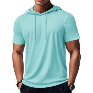 imageMAGCOMSEN Mens Short Sleeve Hoodie Cotton Hooded T Shirts Lightweight Sweatshirt Hoodies PulloverLight Blue