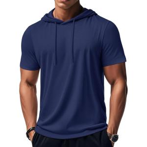 imageMAGCOMSEN Mens Short Sleeve Hoodie Cotton Hooded T Shirts Lightweight Sweatshirt Hoodies PulloverNavy
