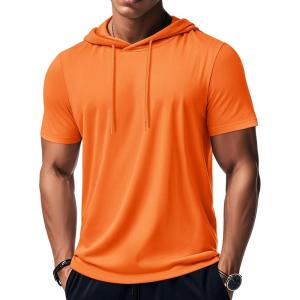 imageMAGCOMSEN Mens Short Sleeve Hoodie Cotton Hooded T Shirts Lightweight Sweatshirt Hoodies PulloverOrange