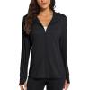 imageMAGCOMSEN Jackets for Women Full Zip Up Lightweight Long Sleeve UPF 50 Workout Workout Sun Protection HoodieBlack