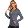 imageMAGCOMSEN Jackets for Women Full Zip Up Lightweight Long Sleeve UPF 50 Workout Workout Sun Protection HoodieDark Grey
