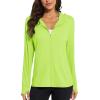 imageMAGCOMSEN Jackets for Women Full Zip Up Lightweight Long Sleeve UPF 50 Workout Workout Sun Protection HoodieFluorescent Green