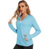 imageMAGCOMSEN Jackets for Women Full Zip Up Lightweight Long Sleeve UPF 50 Workout Workout Sun Protection HoodieLight Blue