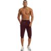 imageMAGCOMSEN Mens 34 Jogger Capri Pants with Zipper Pockets Knee Length Running Training Workout ShortsWine Red