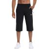 imageMAGCOMSEN Mens Capri Shorts Quick Dry Below Knee 34 Capri Pants with Zipper Pockets for Workout Running Training SummerBlack