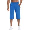 imageMAGCOMSEN Mens Capri Shorts Quick Dry Below Knee 34 Capri Pants with Zipper Pockets for Workout Running Training SummerBright Blue