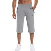 imageMAGCOMSEN Mens Capri Shorts Quick Dry Below Knee 34 Capri Pants with Zipper Pockets for Workout Running Training SummerLight Grey