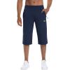 imageMAGCOMSEN Mens Capri Shorts Quick Dry Below Knee 34 Capri Pants with Zipper Pockets for Workout Running Training SummerNavy