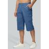 imageMAGCOMSEN Mens Cargo Shorts Long Capri Elastic Below The Knee 34 Cotton Casual Summer Shorts with PocketsBlue Grey