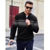 imageMAGCOMSEN Mens Sweaters 14 Zip Cotton Sweater Pullover Polo Sweaters Striped Fall Winter Warm SweatshirtsDark Black
