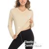 imageMAGCOMSEN SPF Shirts for Women Long Sleeve Workout Tops VNeck UPF 50 UV Sun Shirt Quick Dry Performance Tees Swim TopsLight Apricot