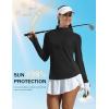 imageMAGCOMSEN Womens Long Sleeve Shirts Sun Protection Half 12 Zip Pullover Rash Guard Quick Dry Hiking Golf Workout TopsBlack