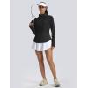 imageMAGCOMSEN Womens Long Sleeve Shirts Sun Protection Half 12 Zip Pullover Rash Guard Quick Dry Hiking Golf Workout TopsBlack