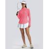 imageMAGCOMSEN Womens Long Sleeve Shirts Sun Protection Half 12 Zip Pullover Rash Guard Quick Dry Hiking Golf Workout TopsRose Red