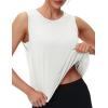 imageMAGCOMSEN Womens Workout Tank Tops Crop Sleeveless Athletic Moisture Wicking Loose Fit Summer ShirtWhite