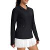 imageMAGCOMSEN 14 Zip Pullover Women Long Sleeve Quarter Zip UPF 50 Sun Shirts with Pocket Quick Dry Athletic Workout TopsBlack