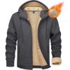 imageMAGCOMSEN Mens Fleece Hoodie Sherpa Jacket Full Zip Warm Fuzzy Windproof Winter Coats Hooded OutwearDark Grey