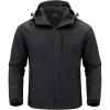 imageMAGCOMSEN Mens Waterproof Fleece Lined Rain Jacket Lightweight Softshell Raincoat with Hood Winter Hiking WindbreakerBlack
