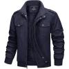 imageMAGCOMSEN Mens Winter Jacket Fleece Lined Work Jackets Waxed Canvas Shirt Jackets Warm Sherpa Trucker Military JacketNavy Blue