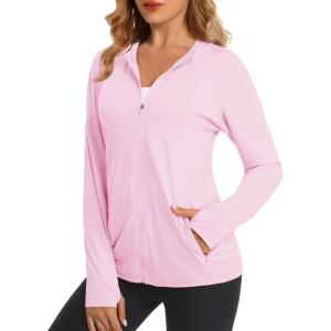 imageMAGCOMSEN Jackets for Women Full Zip Up Lightweight Long Sleeve UPF 50 Workout Workout Sun Protection HoodieLight Pink