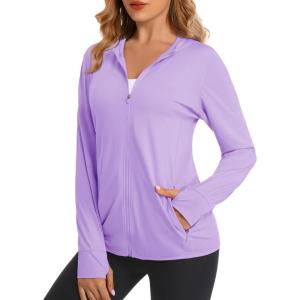 imageMAGCOMSEN Jackets for Women Full Zip Up Lightweight Long Sleeve UPF 50 Workout Workout Sun Protection HoodieLight Purple